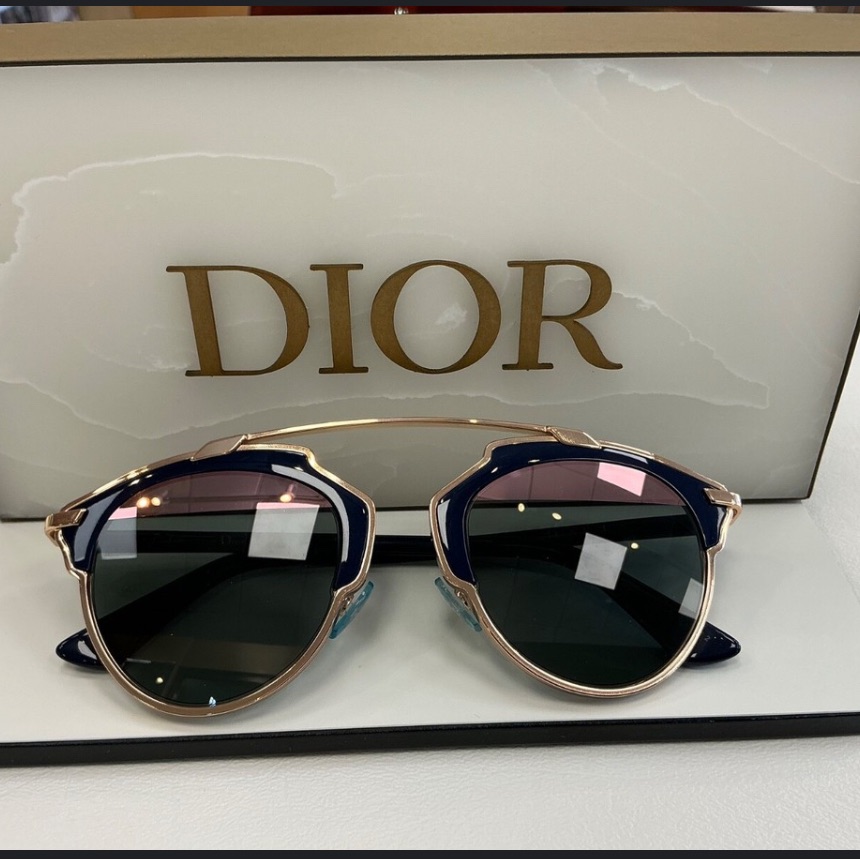 Like New Dior Blue And Rose Gold Aviator Sunglasses With Double Bridge No Case